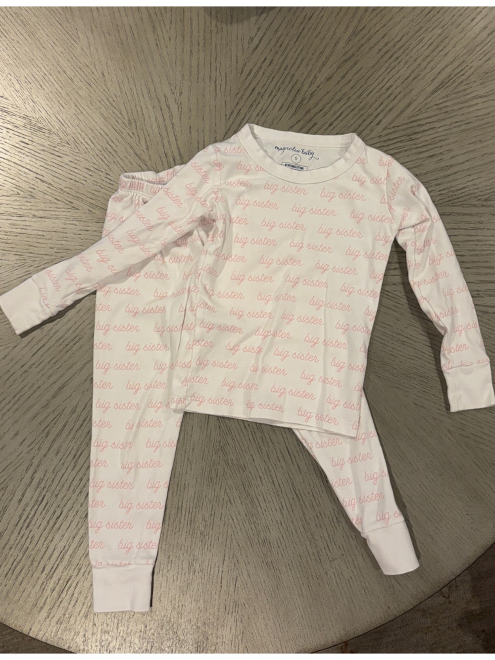 Magnolia Kids White Pajama Set with Pink "big sister" Print